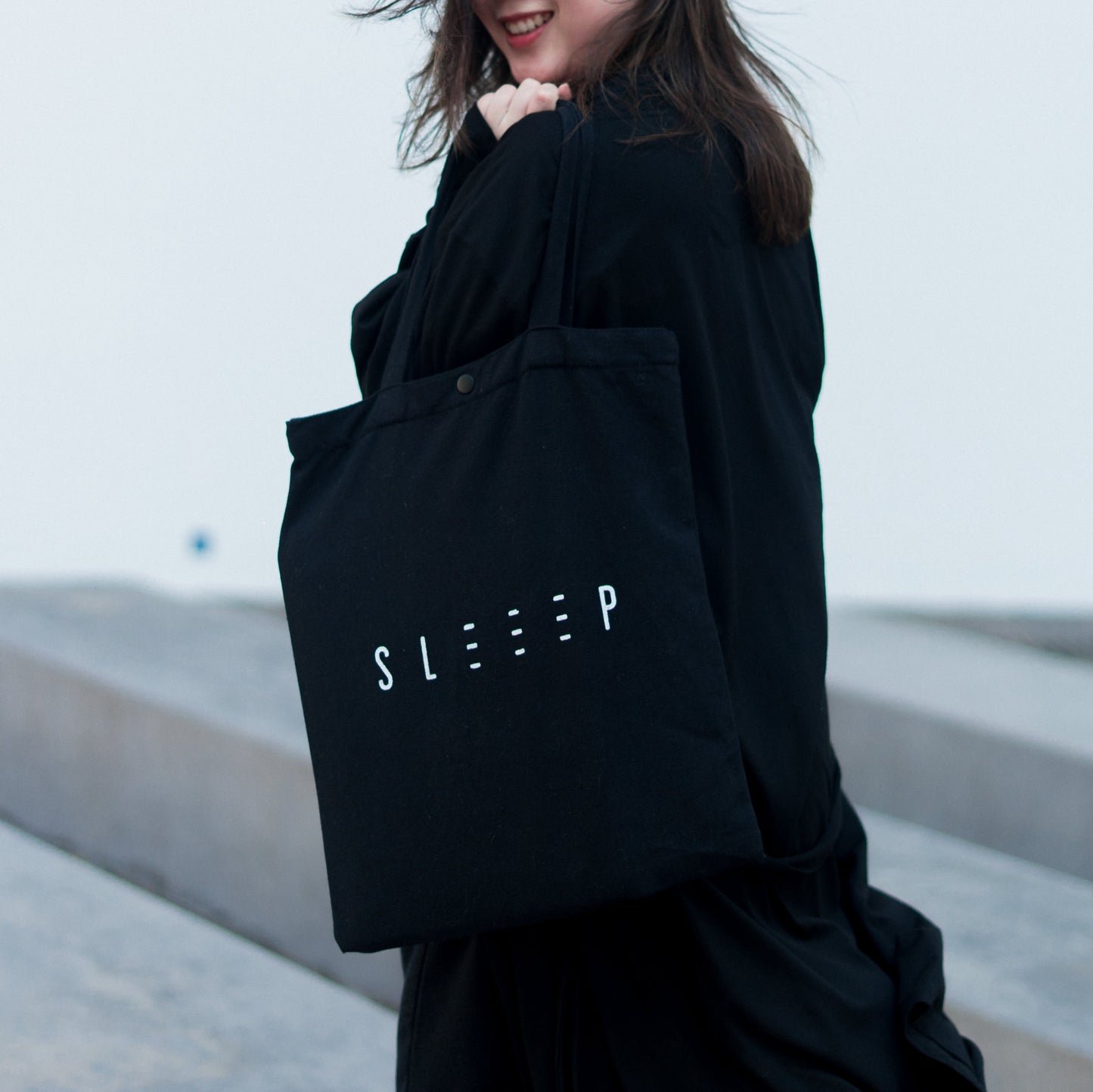 SLEEEP Canvas Totebag with button - suitable for everyday use